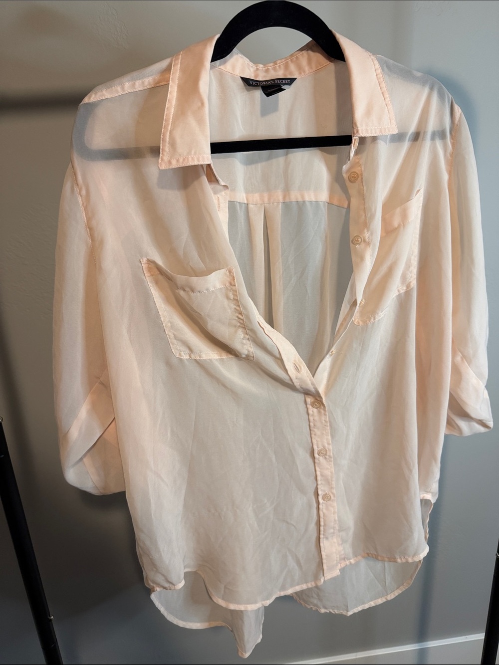 Victoria's Secret Pale Pink Sheer Button-Up Blouse